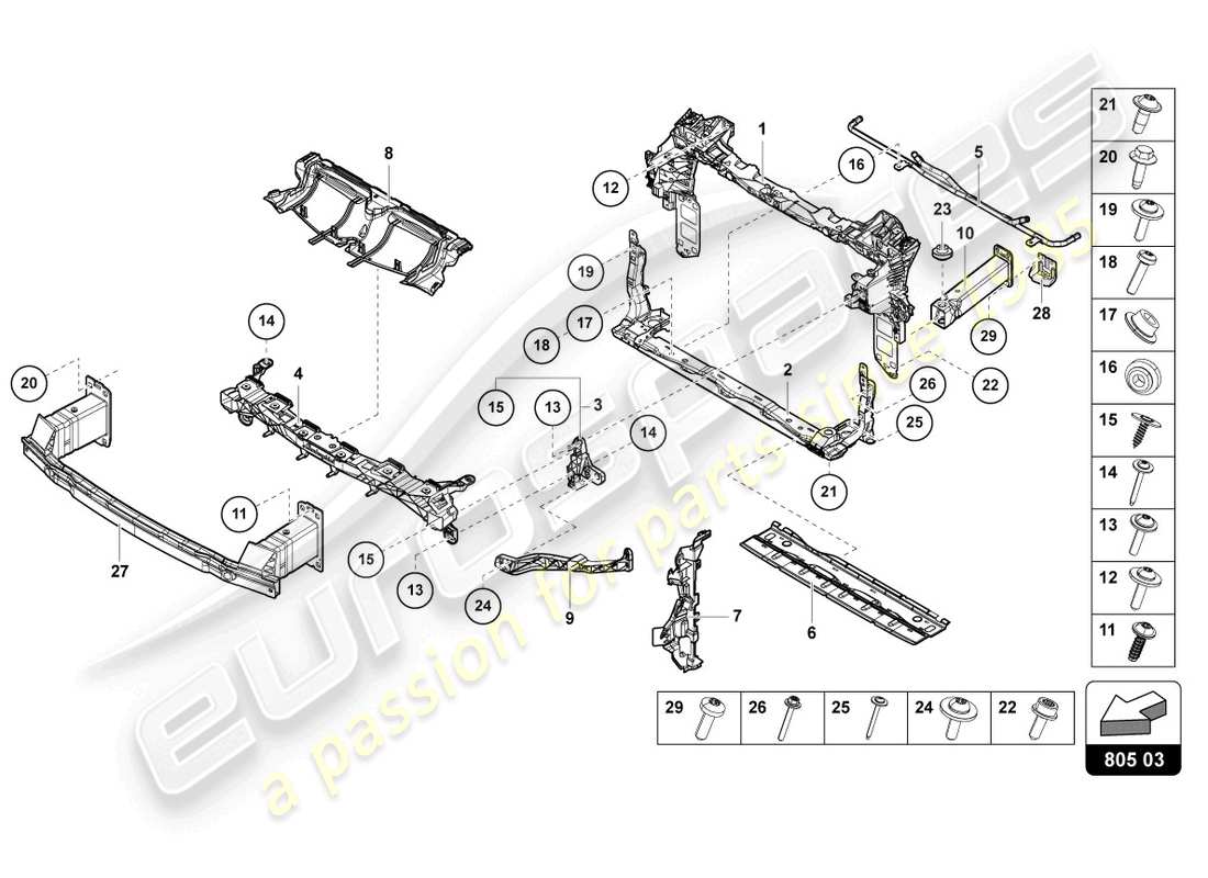 lamborghini urus s (2023) support for coolant radiator part diagram