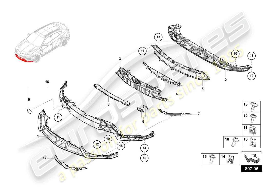 lamborghini urus s (2023) bumper, complete carbon part diagram