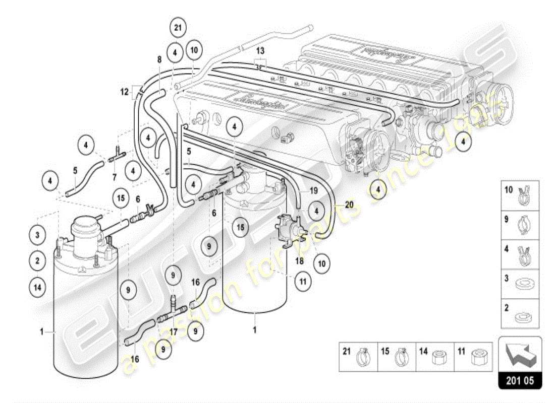 lamborghini diablo vt (1995) activated carbon filter system part diagram