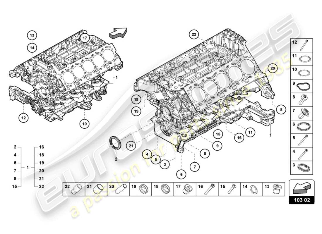 lamborghini evo spyder (2021) engine block part diagram