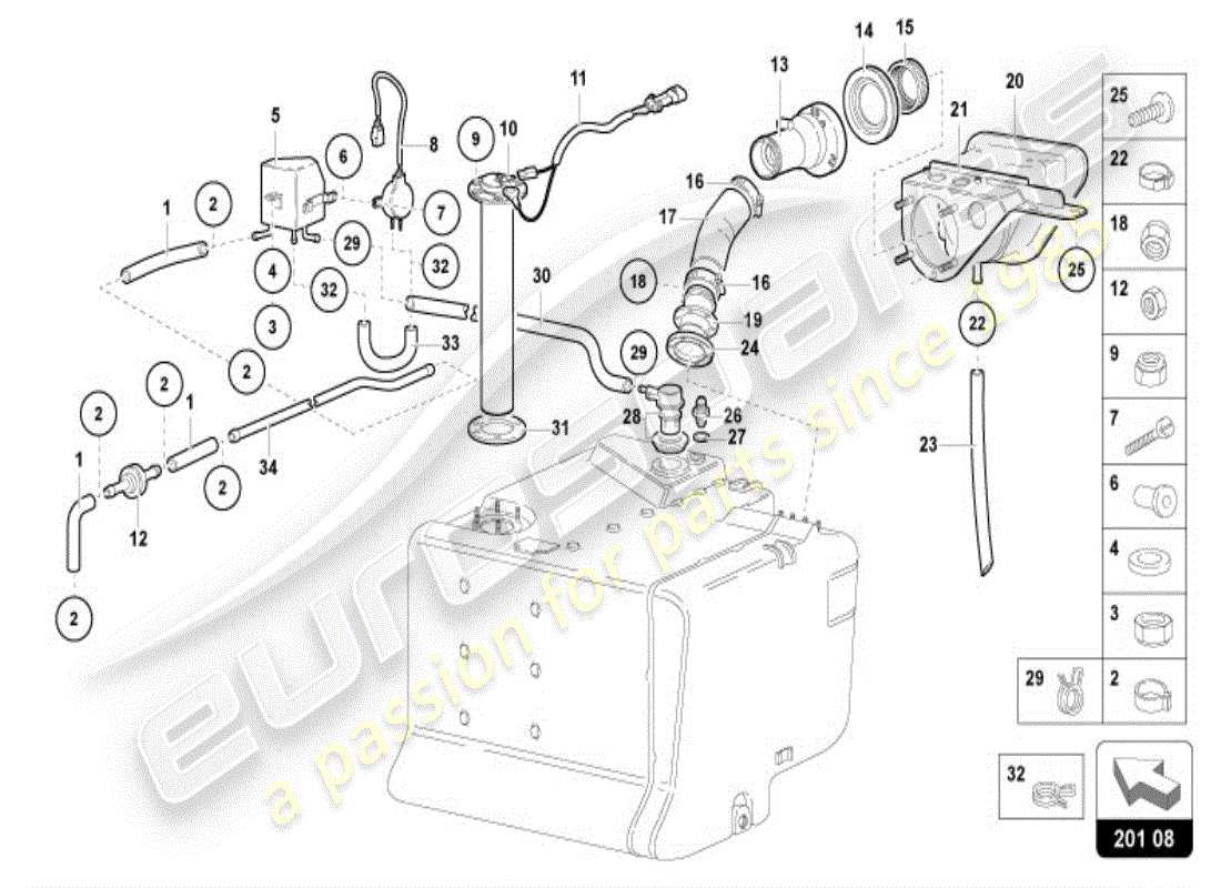 lamborghini diablo vt (1999) fuel tank - fast refueling part diagram