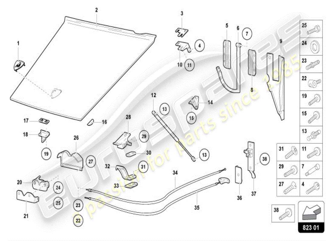 lamborghini diablo vt (1997) bonnet front part diagram