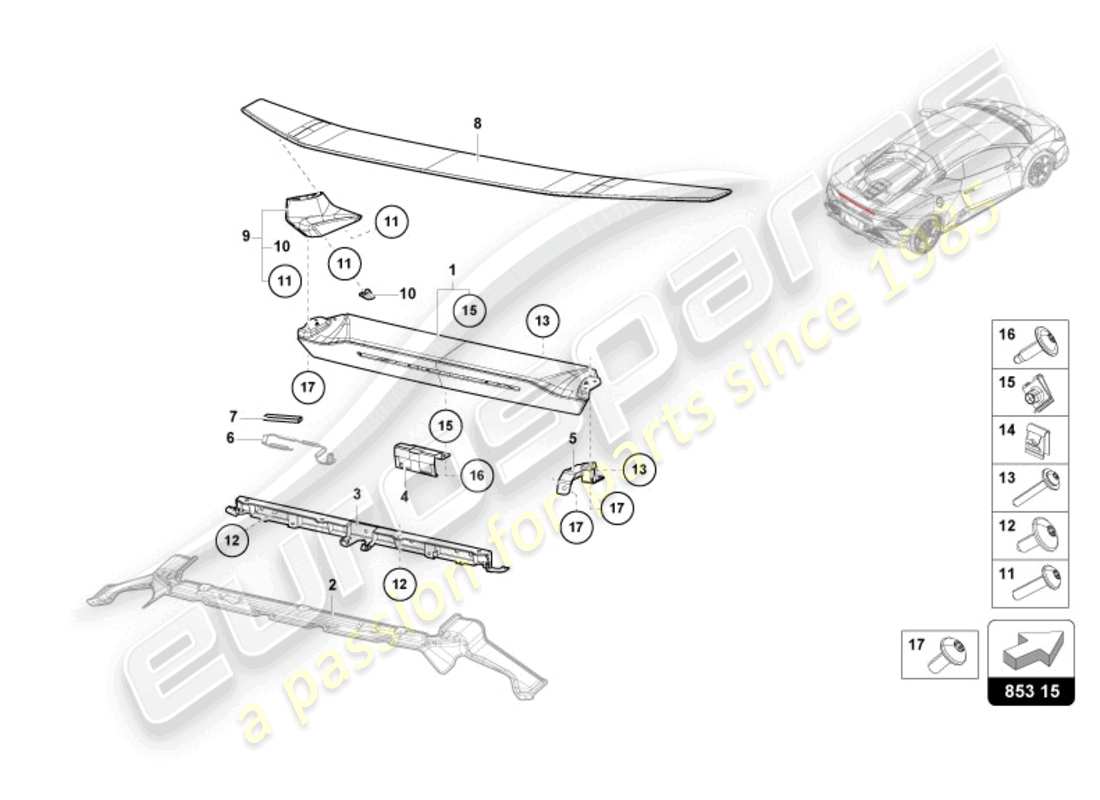 lamborghini tecnica (2024) rear panel upper part part diagram