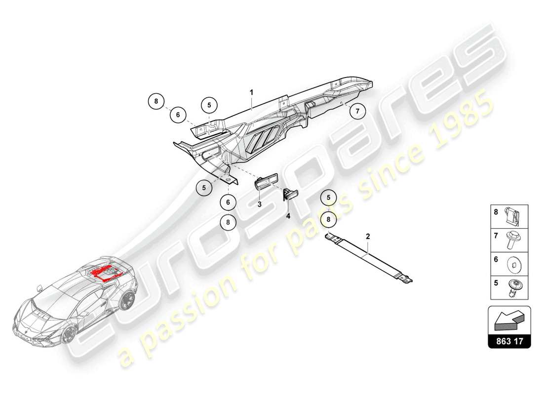 lamborghini tecnica (2024) engine cover part diagram