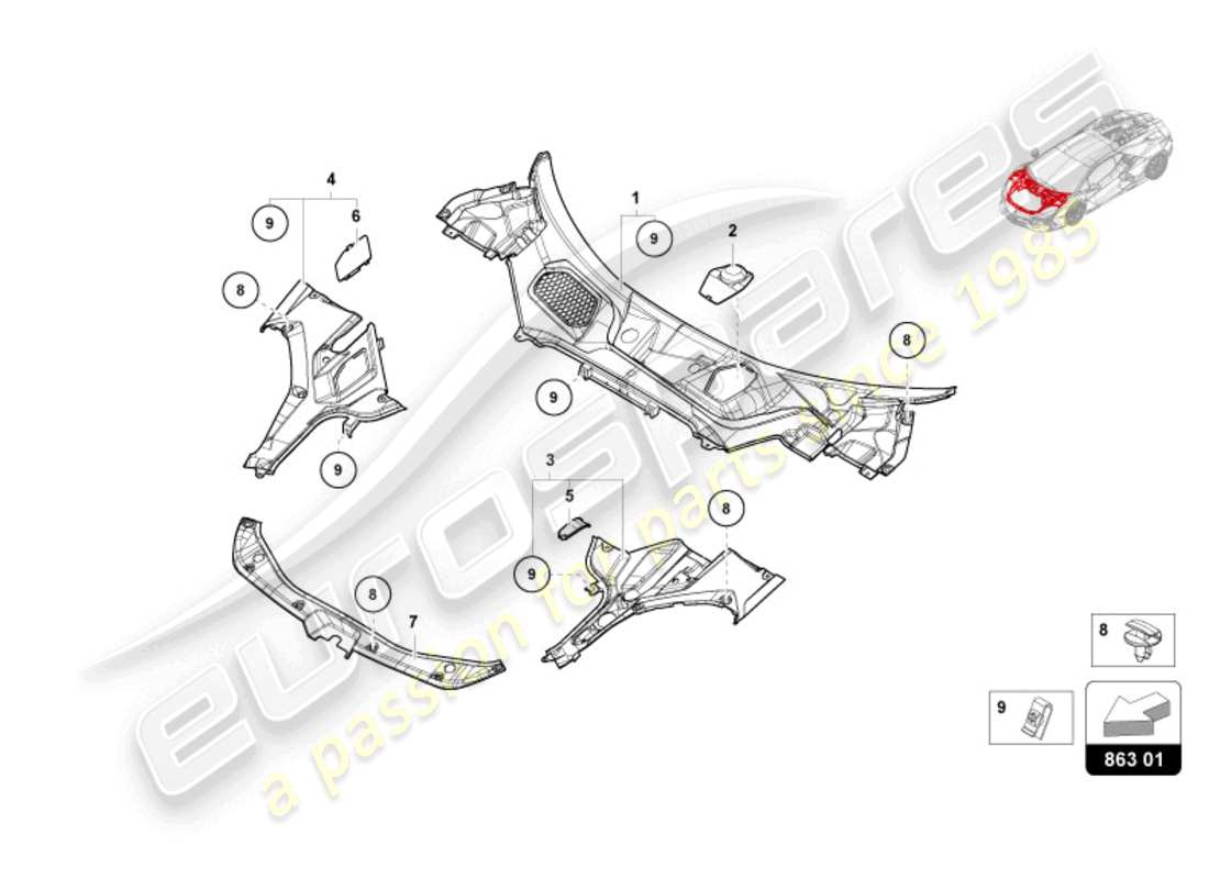 lamborghini revuelto coupe (2024) cover for luggage compartment part diagram