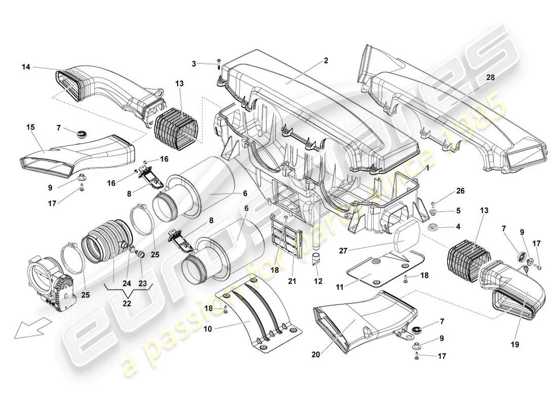 lamborghini lp550-2 spyder (2011) air filter with connecting parts part diagram