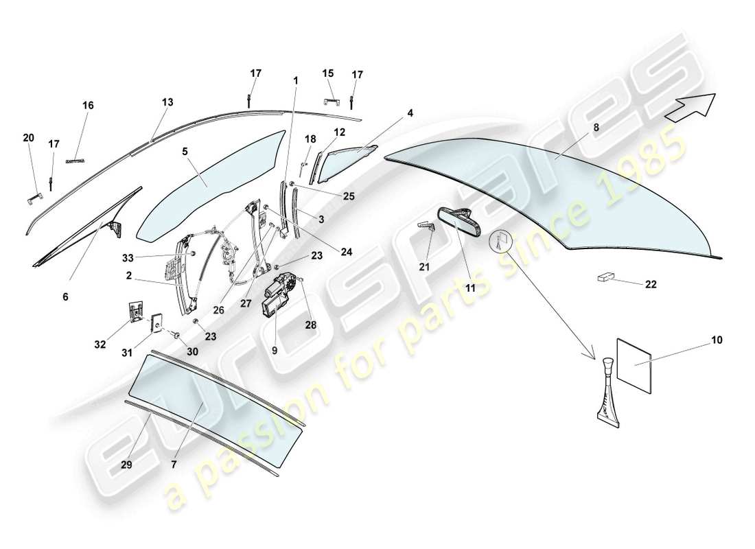 lamborghini lp570-4 sl (2012) window glasses part diagram