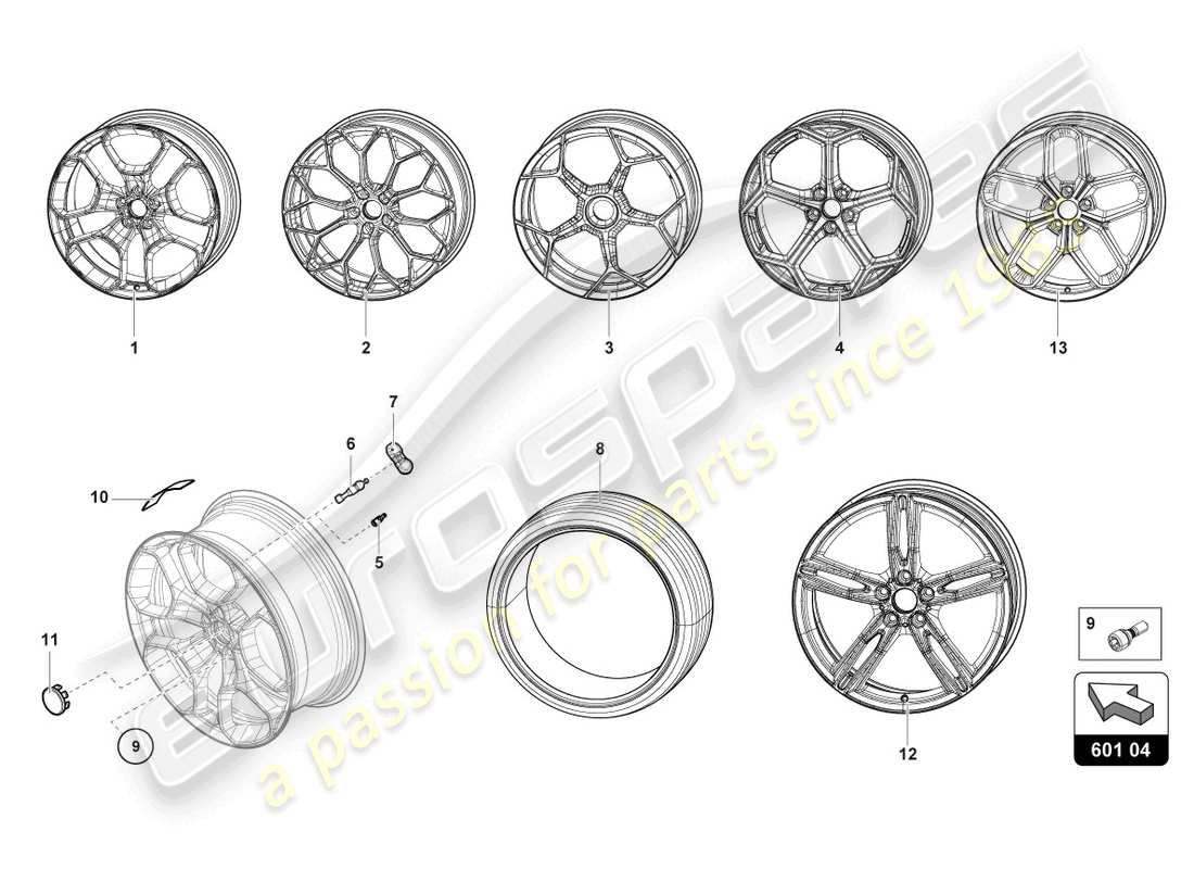 lamborghini evo spyder (2021) wheels/tyres rear part diagram