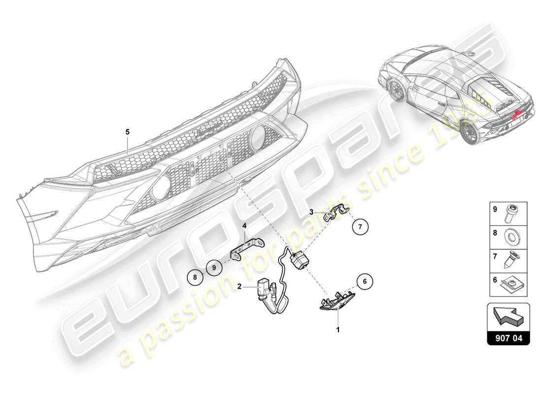 lamborghini evo spyder 2wd (2022) reversing camera part diagram