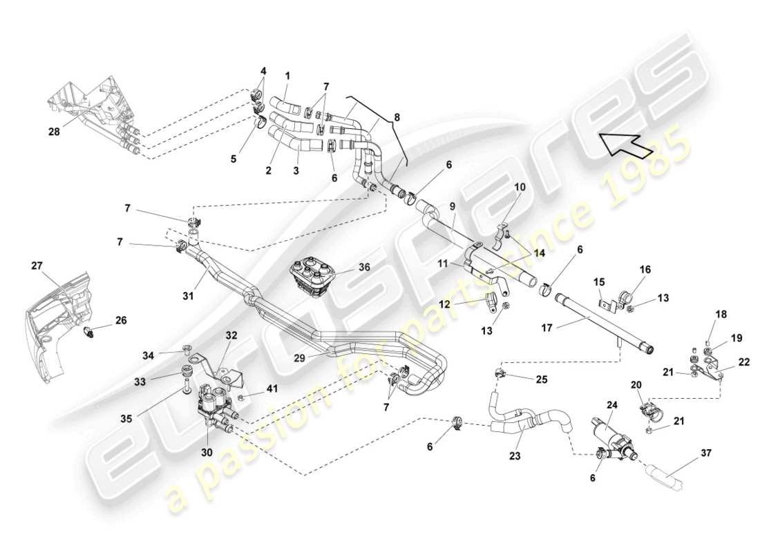 lamborghini lp550-2 spyder (2012) coolant hoses and pipes part diagram