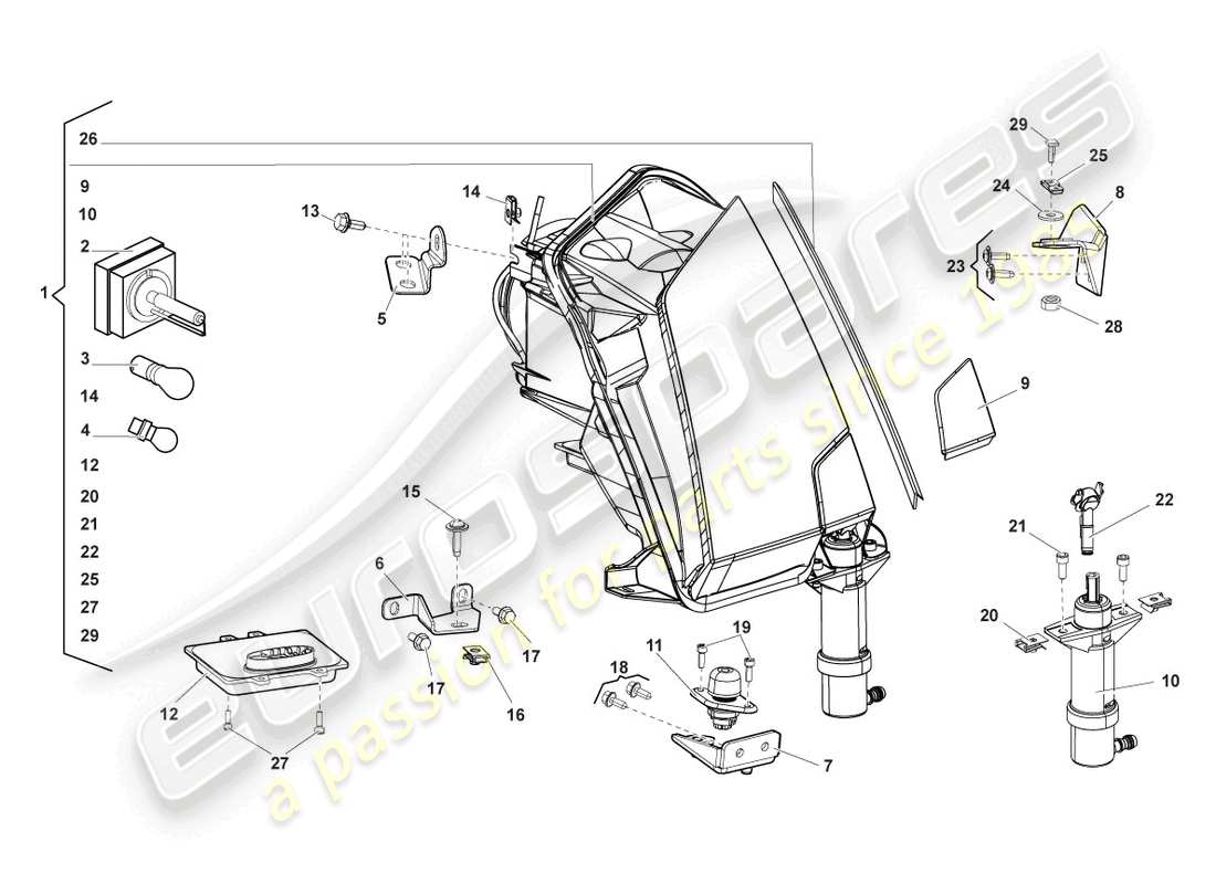 lamborghini lp550-2 spyder (2011) headlight for curve light and led daytime driving lights part diagram