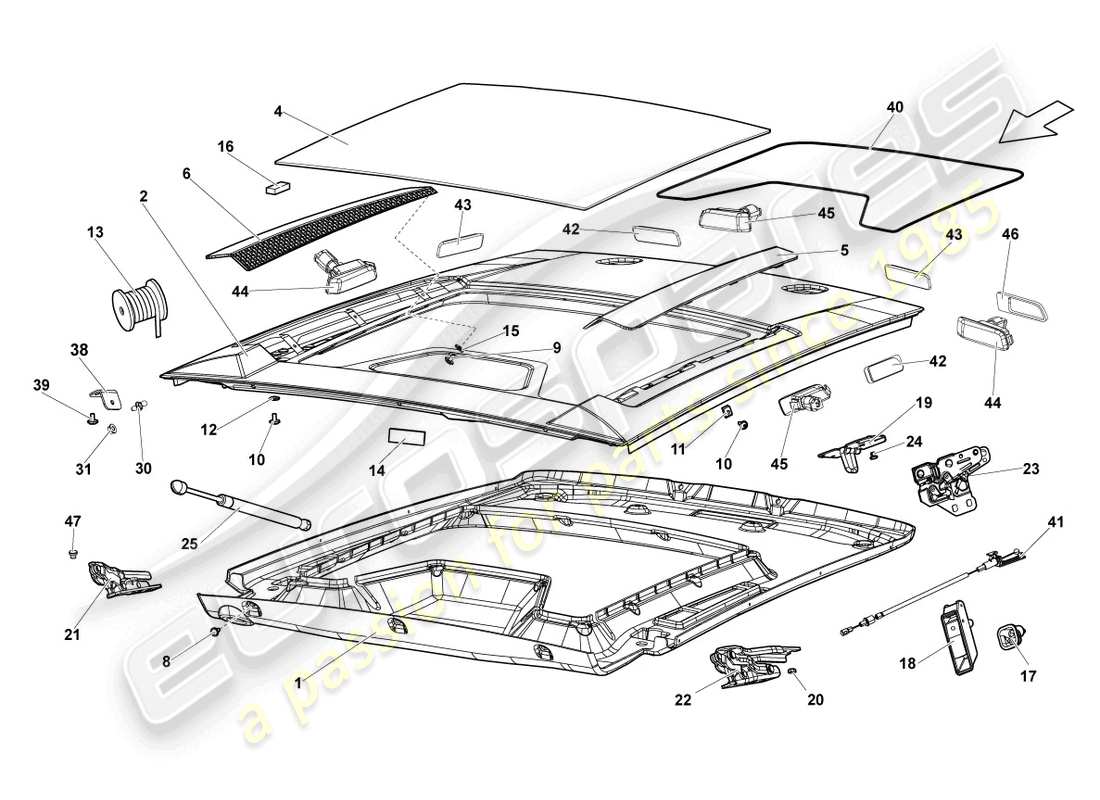 lamborghini gallardo coupe (2005) rear lid transparent part diagram