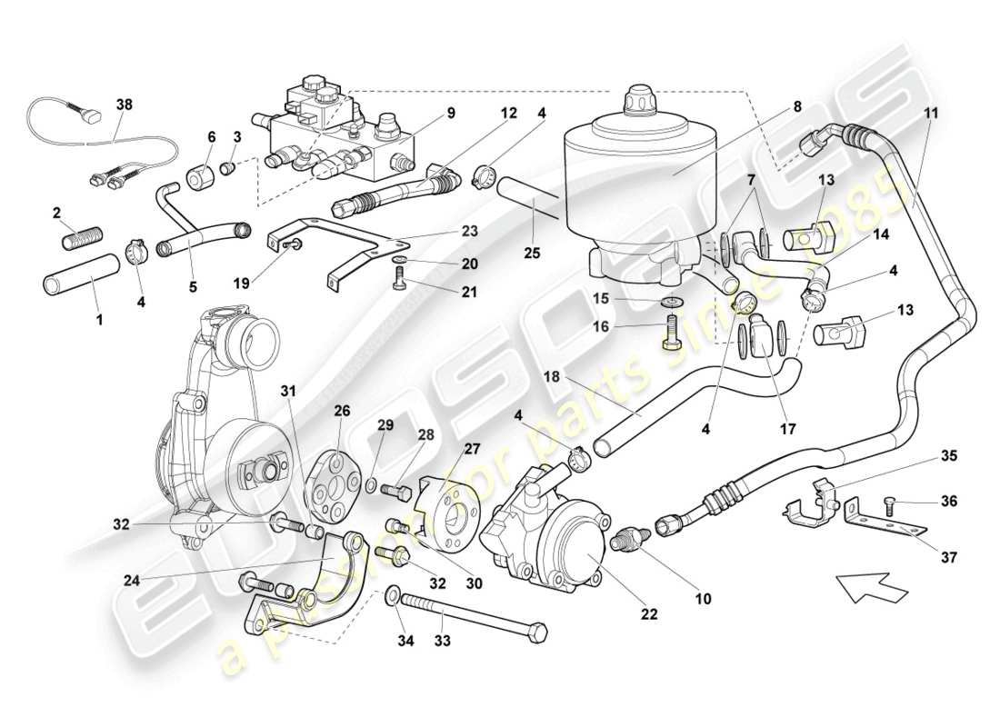 lamborghini lp640 coupe (2008) hydraulic system and fluid container with connect. pieces part diagram