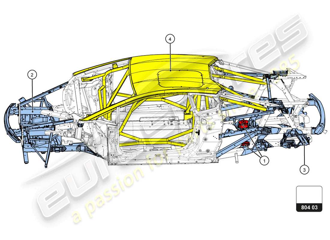 lamborghini super trofeo evo 2 (2022) cockpit and roof part diagram