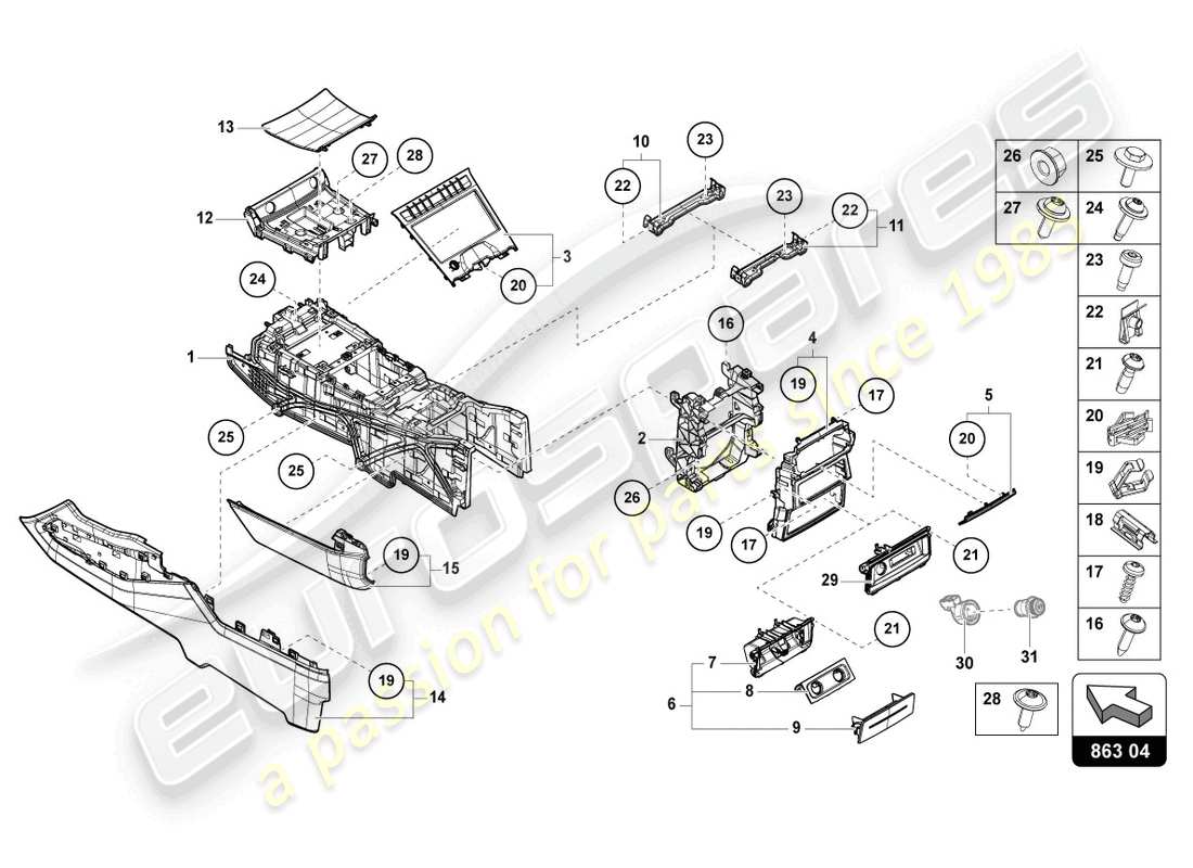 lamborghini urus (2022) centre console lower part diagram