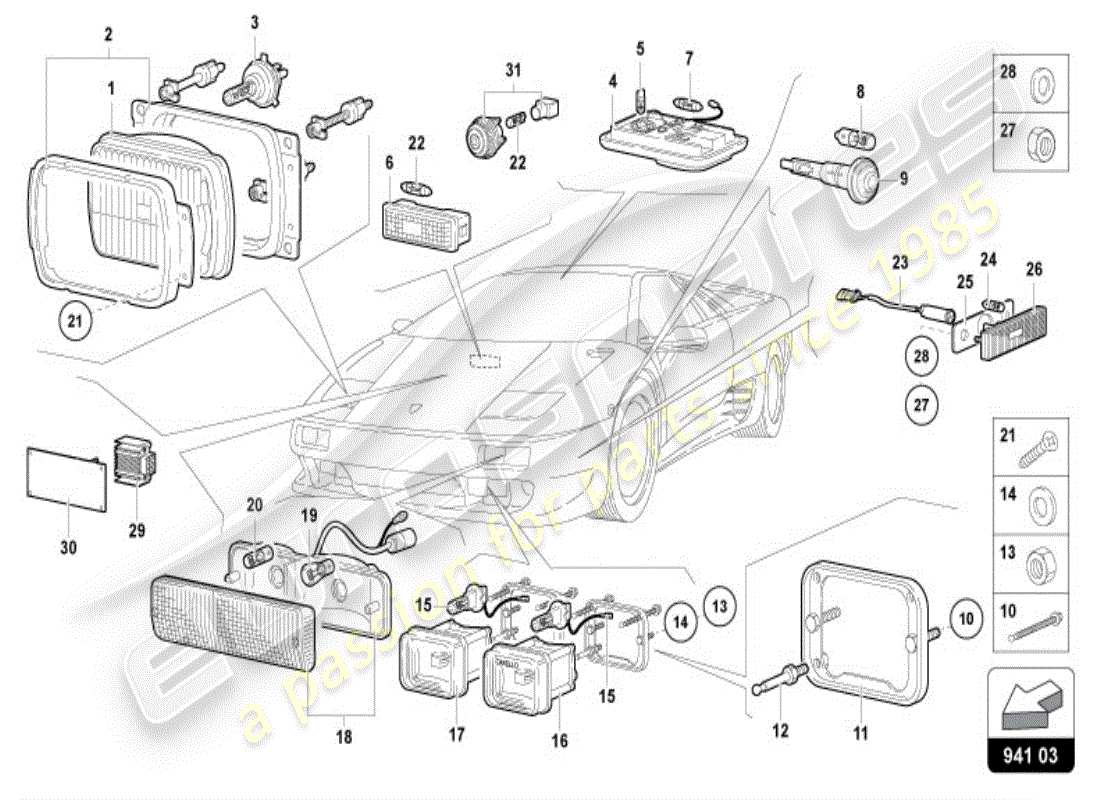 lamborghini diablo vt (1997) headlights part diagram