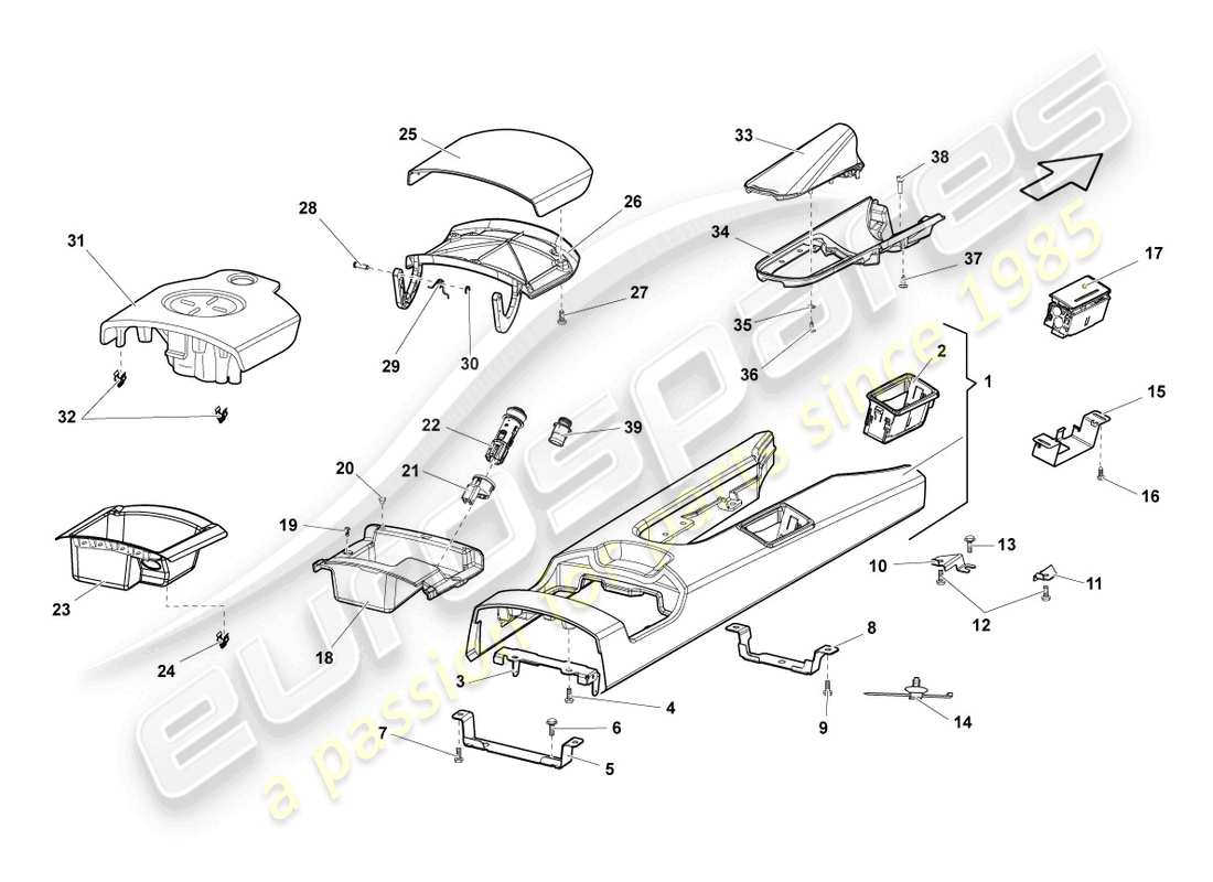 lamborghini gallardo coupe (2005) centre console part diagram