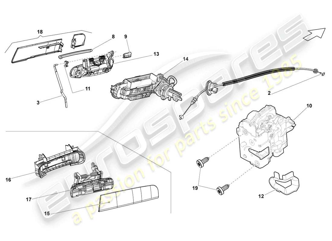 lamborghini gallardo coupe (2005) door lock part diagram