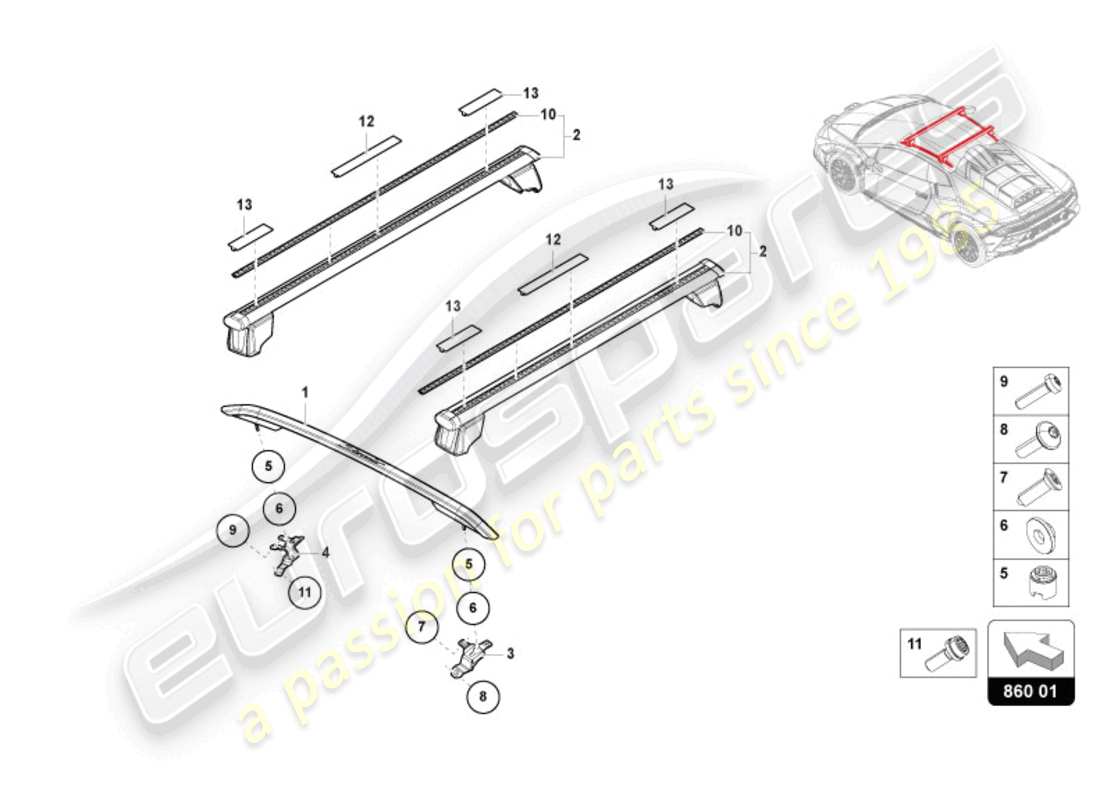 lamborghini sterrato (2024) roof rail part diagram