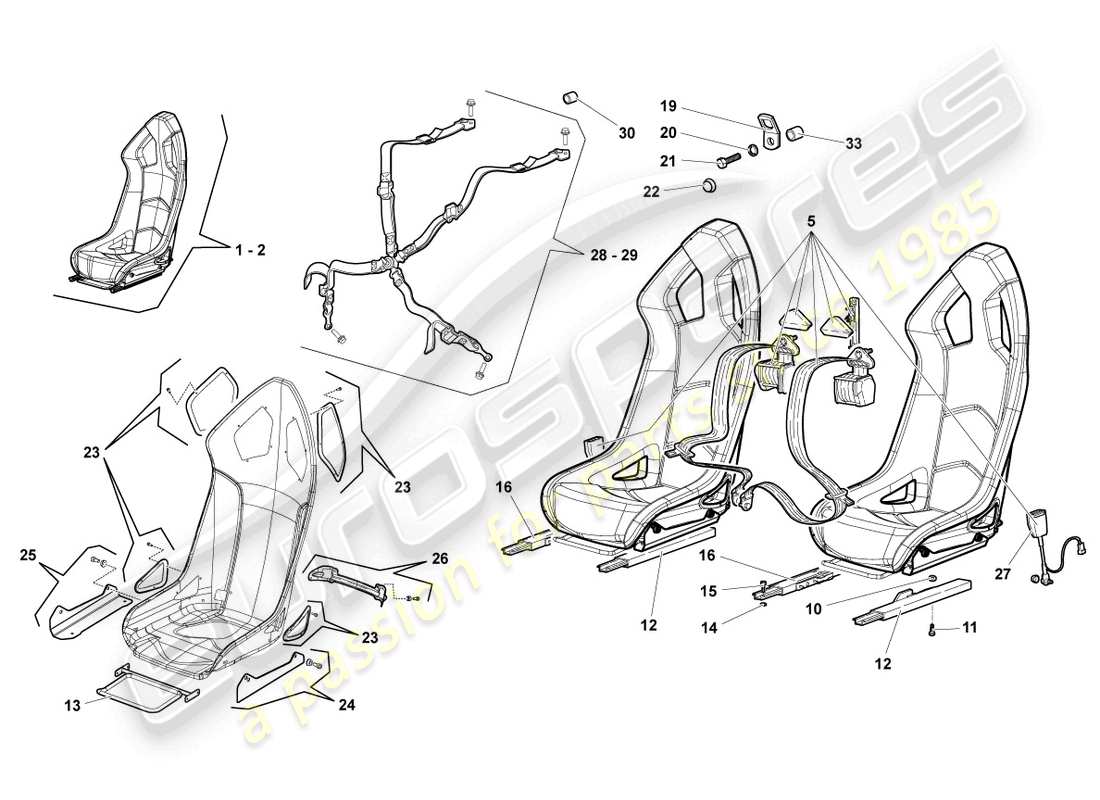 lamborghini lp640 coupe (2008) seat, complete part diagram