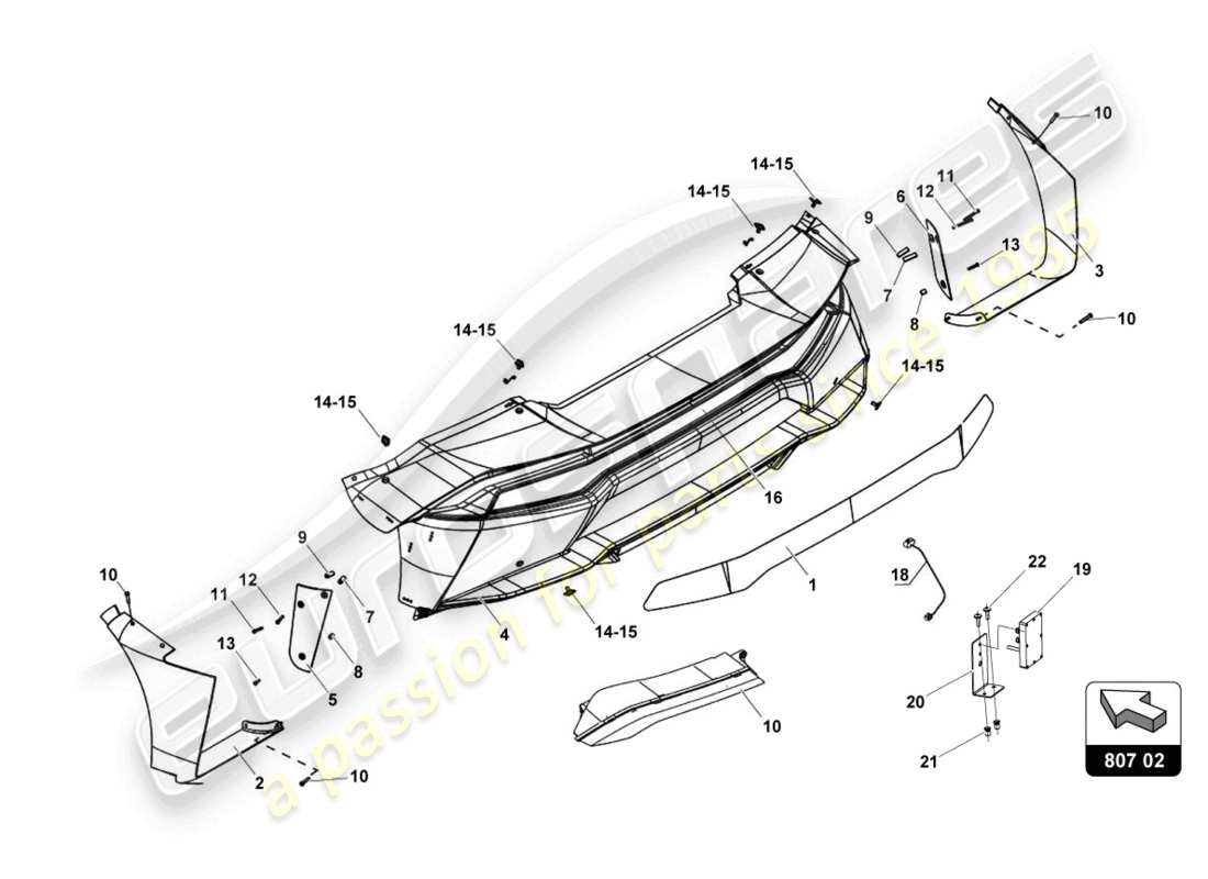 lamborghini gt3 evo (2018) rear bodywork part diagram