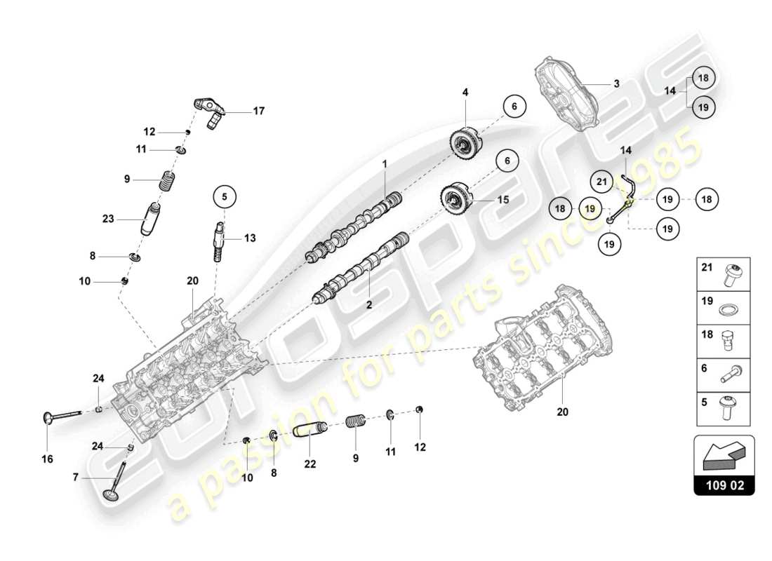 lamborghini evo spyder (2021) camshaft, valves part diagram