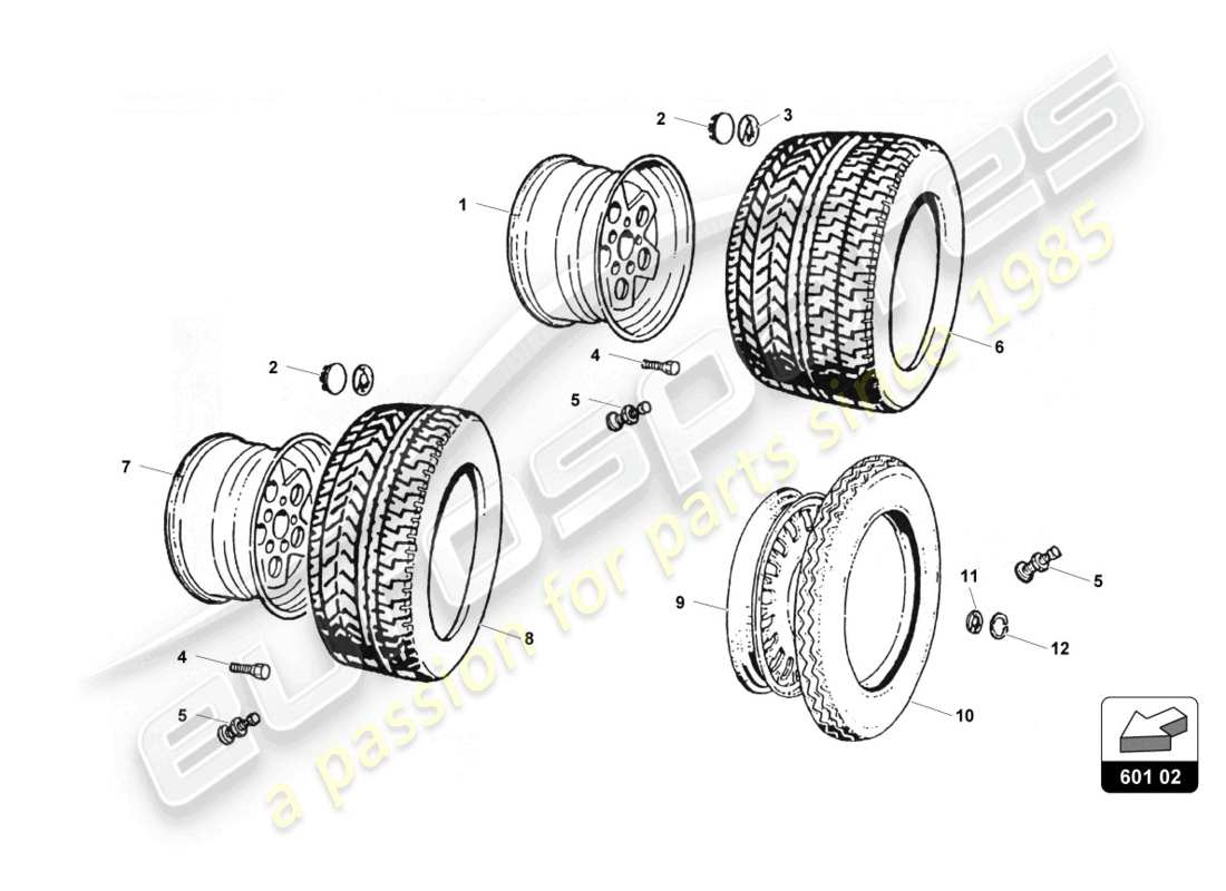 lamborghini countach 25th anniversary (1989) rims and tyres parts diagram