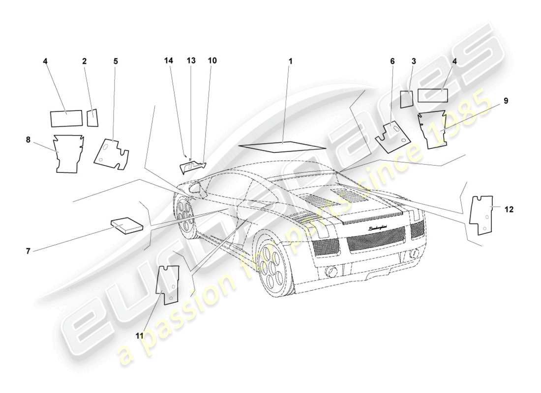 lamborghini gallardo coupe (2005) sound absorbers part diagram