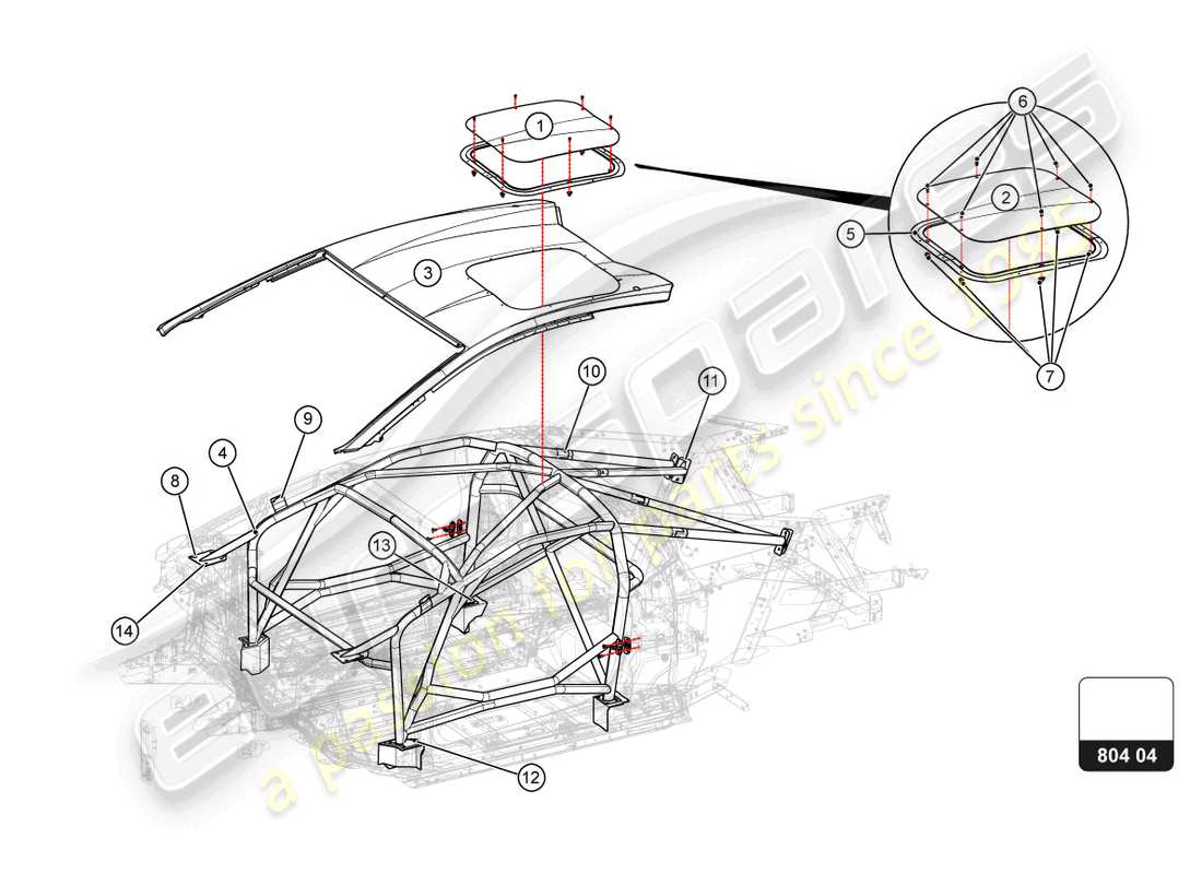 lamborghini super trofeo evo 2 (2022) cockpit and roof part diagram