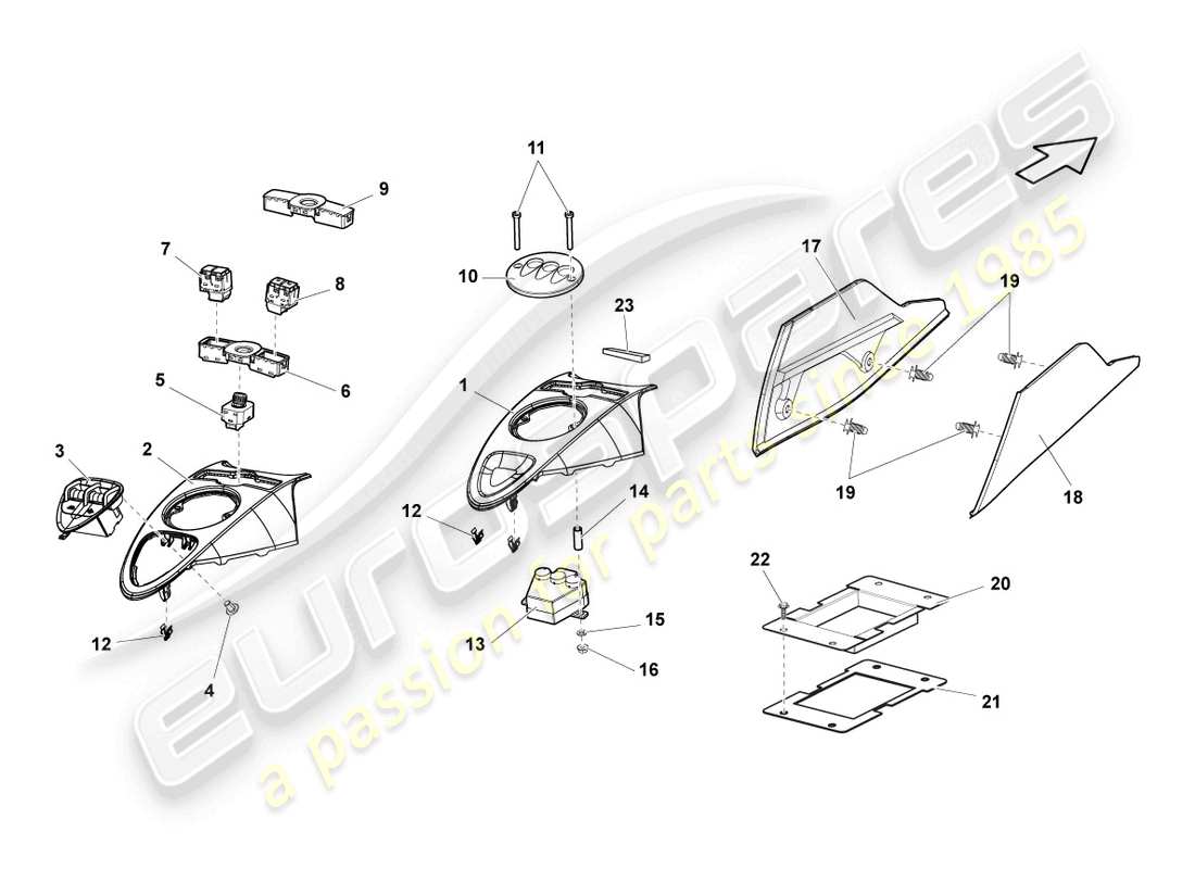 lamborghini gallardo coupe (2005) install. kit for cent. console part diagram