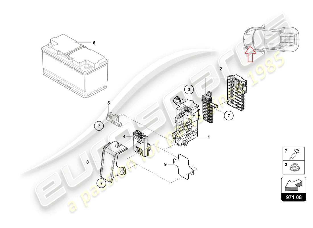 lamborghini evo coupe (2021) fuse box part diagram