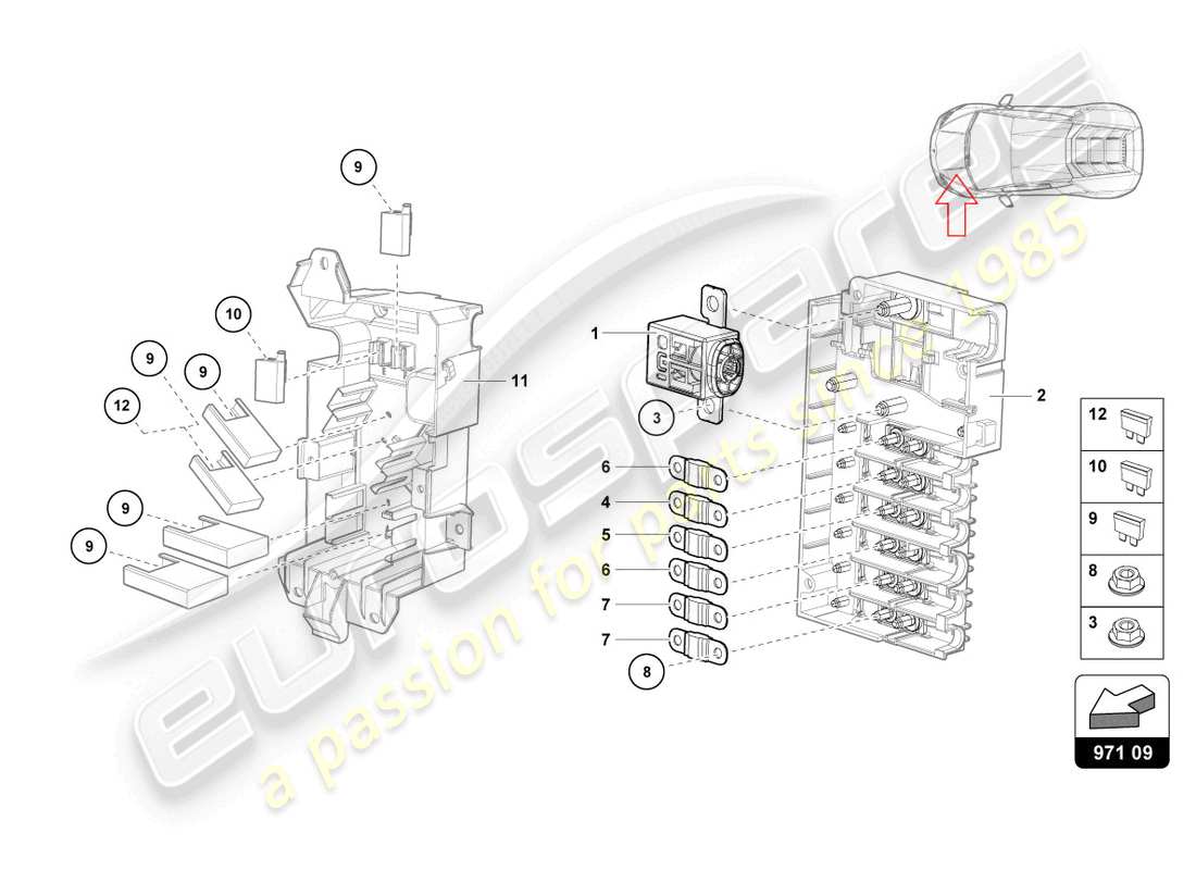 lamborghini evo coupe (2021) fuses part diagram