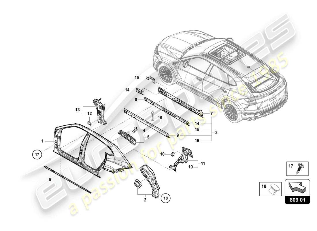 lamborghini urus performante (2024) body left part diagram