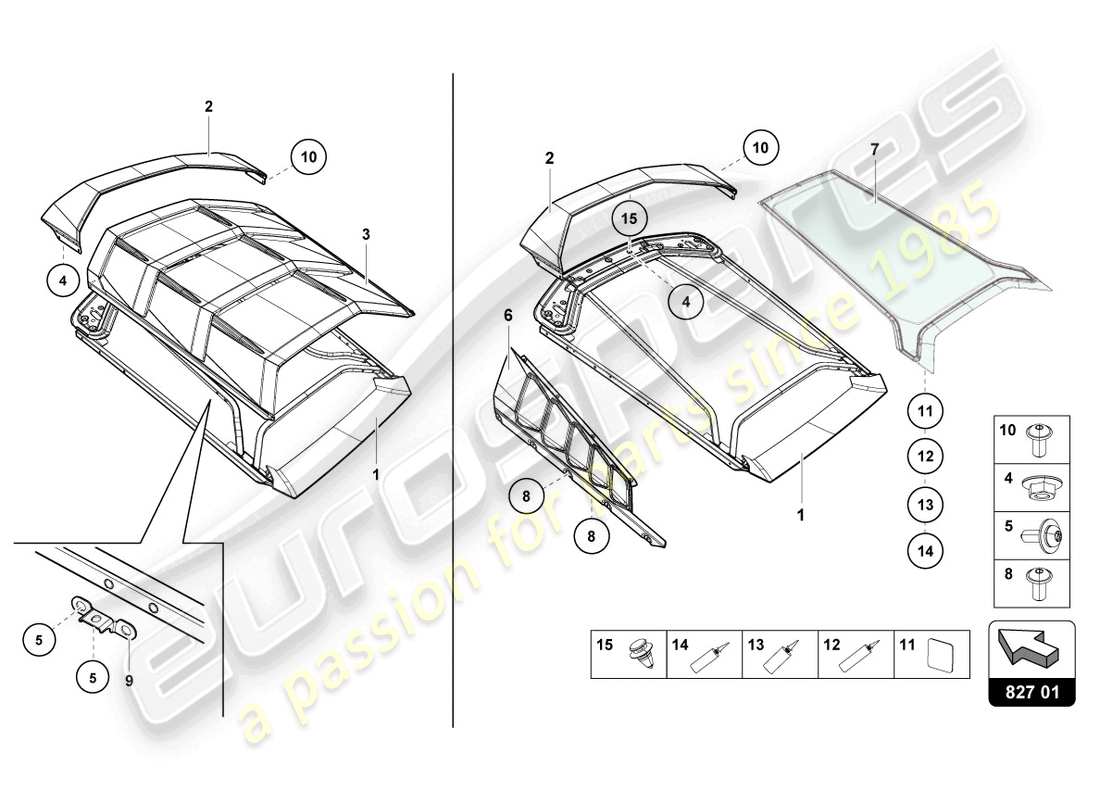 lamborghini evo spyder 2wd (2021) engine cover with insp. cover part diagram