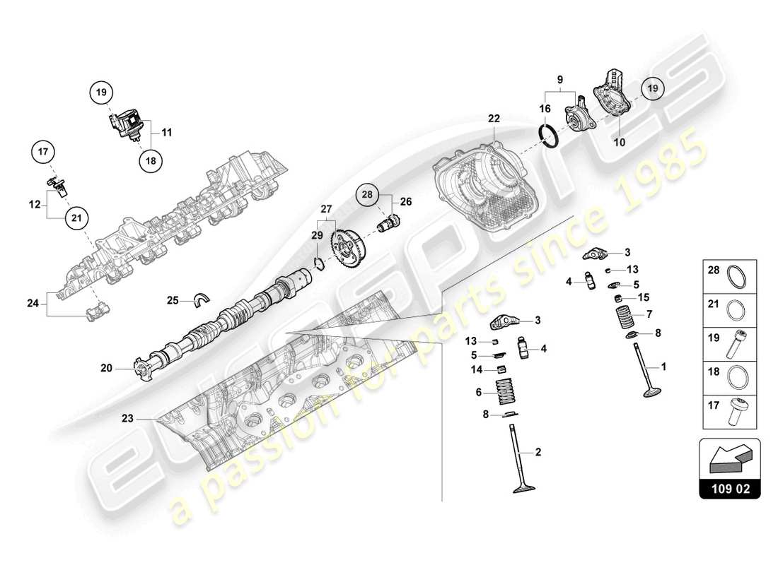 lamborghini urus performante (2024) camshaft, valves part diagram