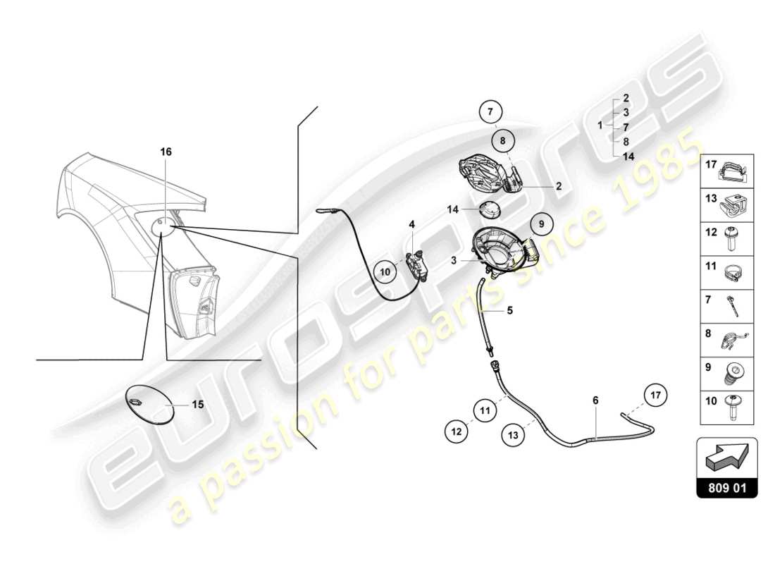 lamborghini evo coupe 2wd (2023) fuel filler flap part diagram