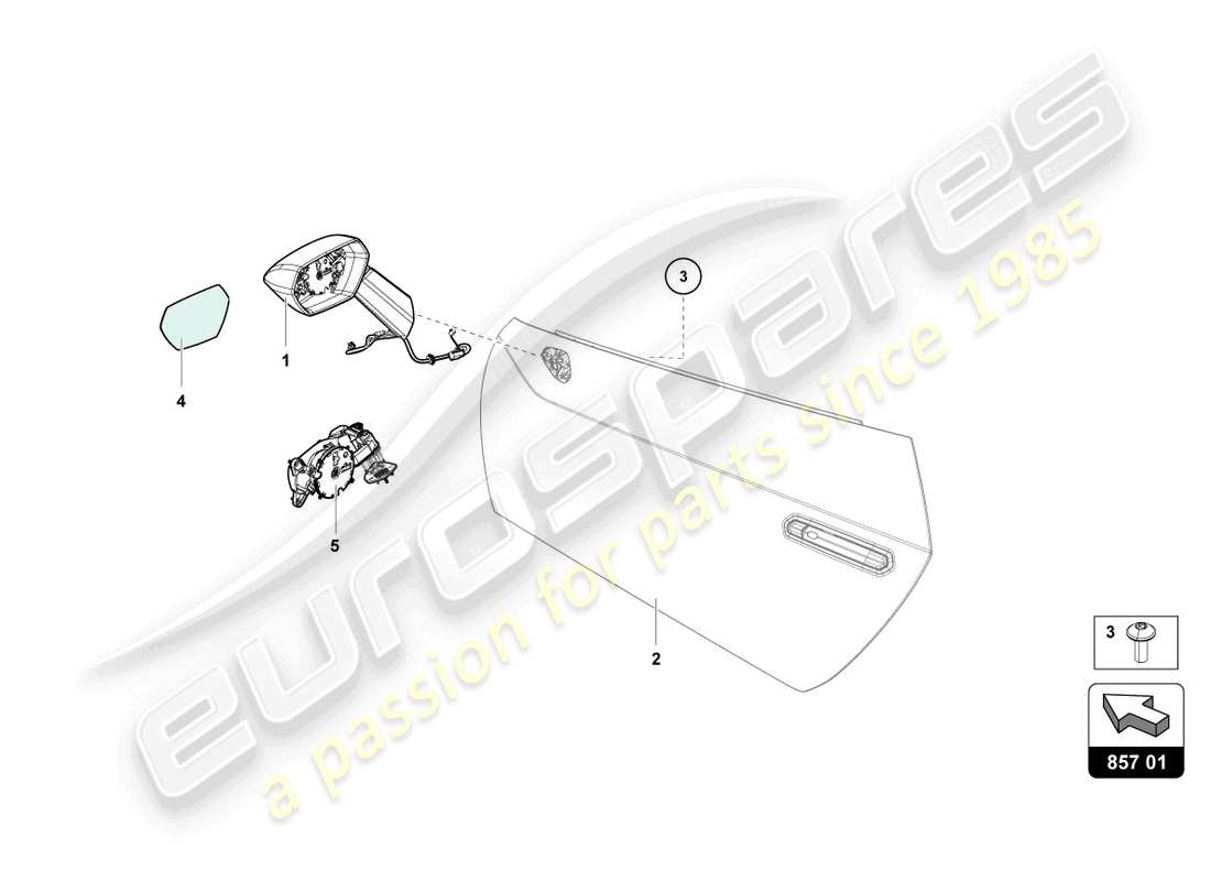 lamborghini evo coupe (2021) exterior mirror part diagram