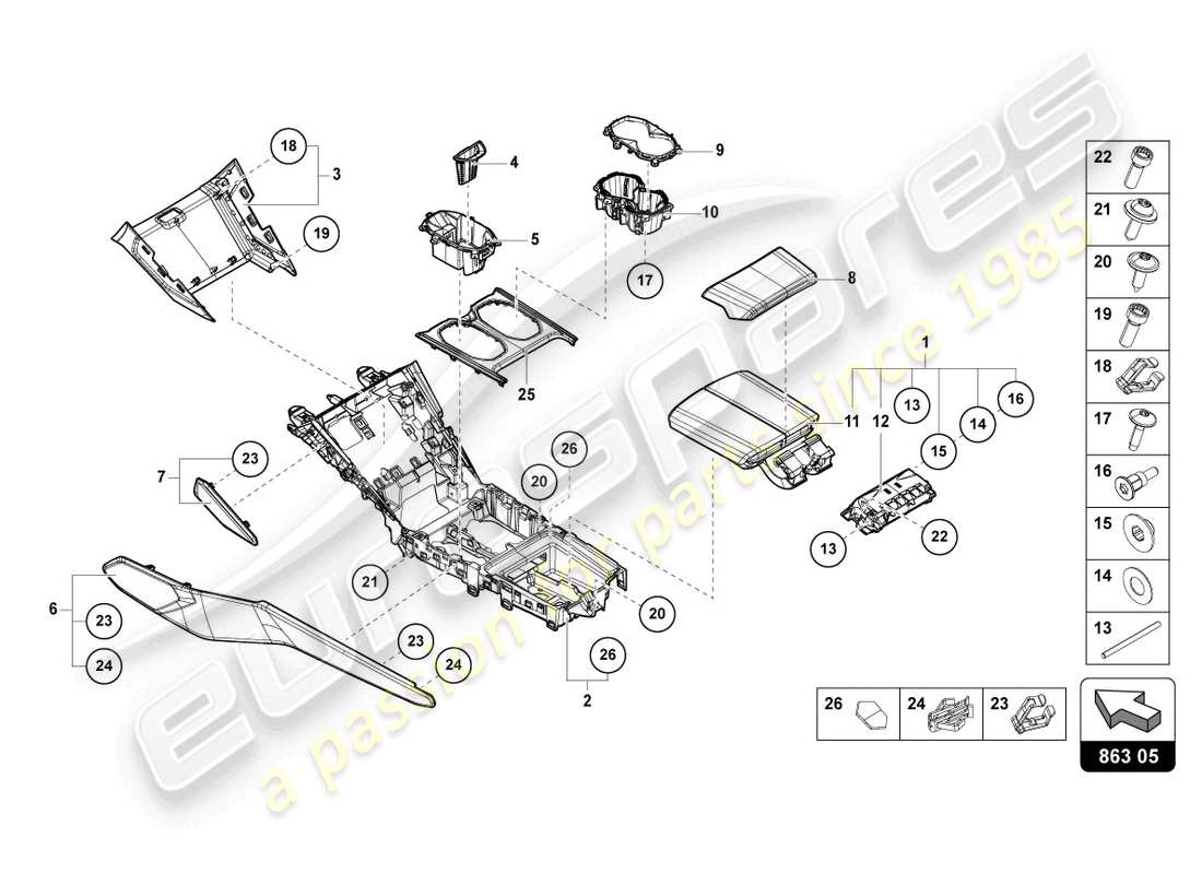 lamborghini urus (2022) tunnel upper centre part diagram