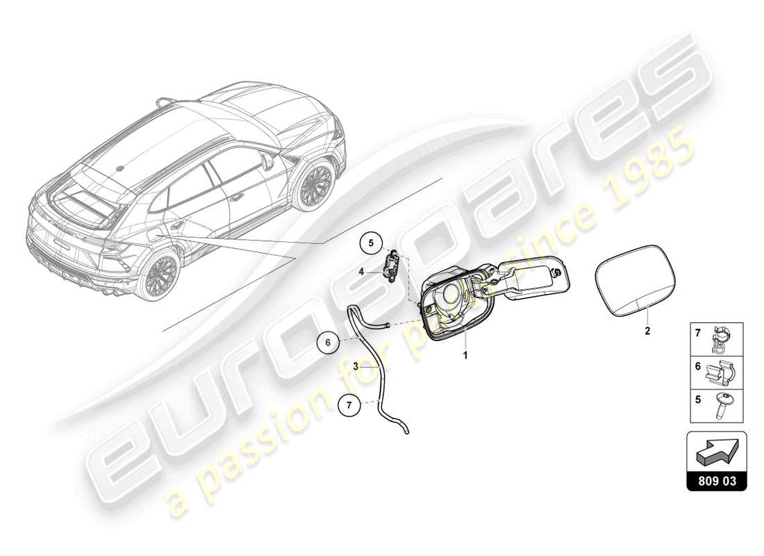 lamborghini urus s (2023) fuel filler flap part diagram