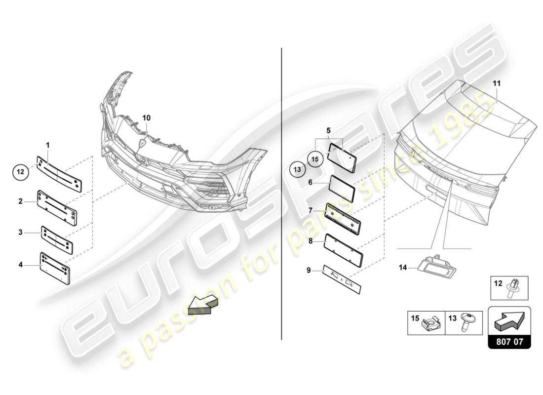 lamborghini urus s (2023) licence plate holder part diagram