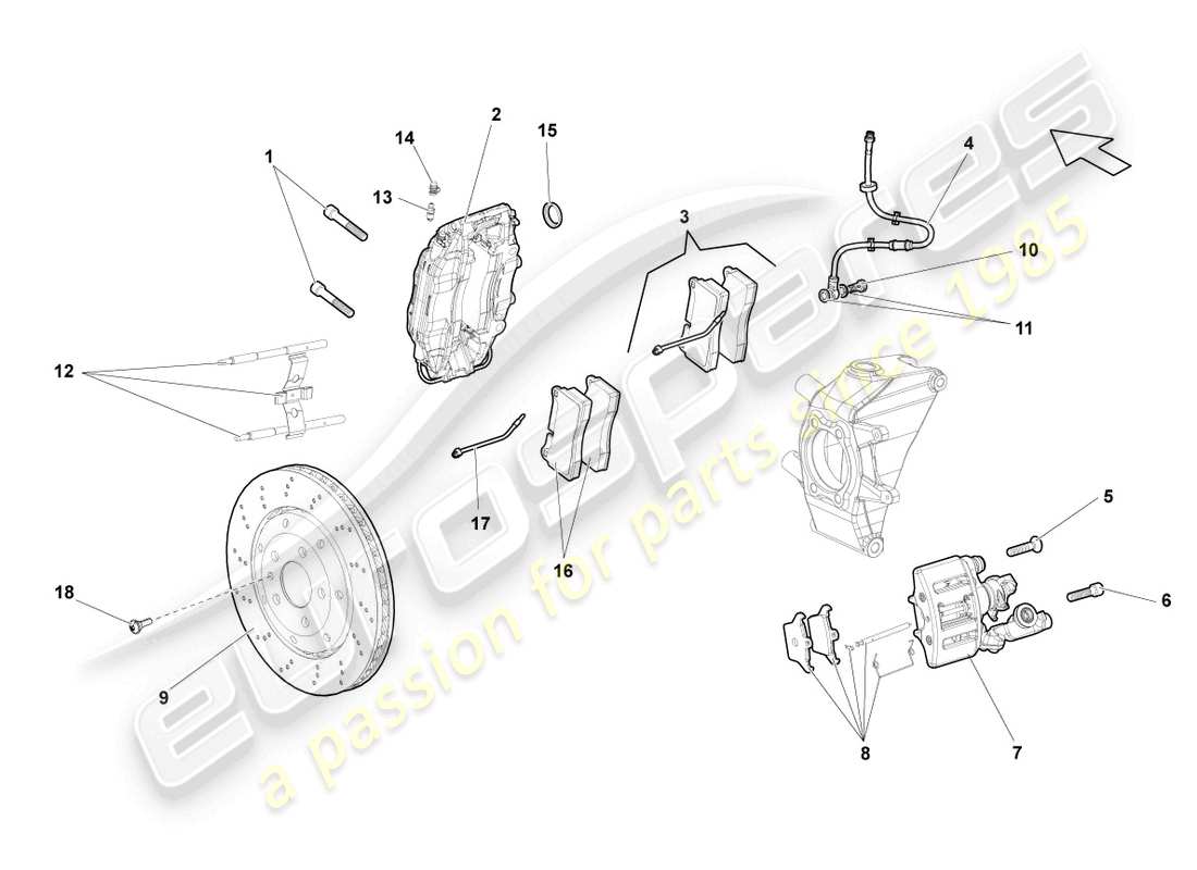 lamborghini gallardo spyder (2006) disc brake rear part diagram