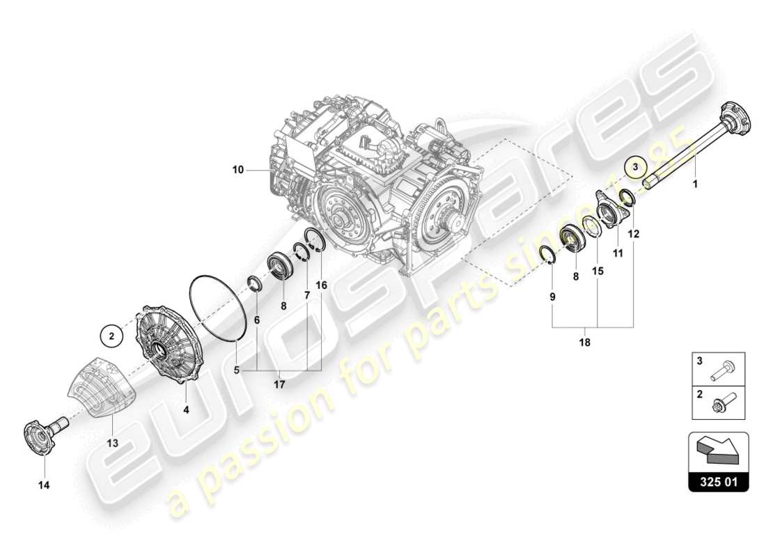 lamborghini evo spyder 2wd (2021) flanged shaft with bearing part diagram