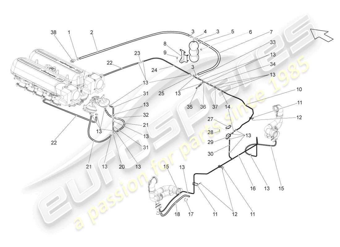 lamborghini gallardo spyder (2006) vacuum reservoir part diagram