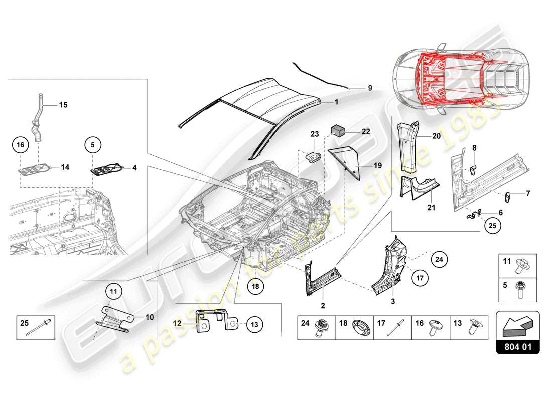 lamborghini evo coupe 2wd (2023) roof part diagram