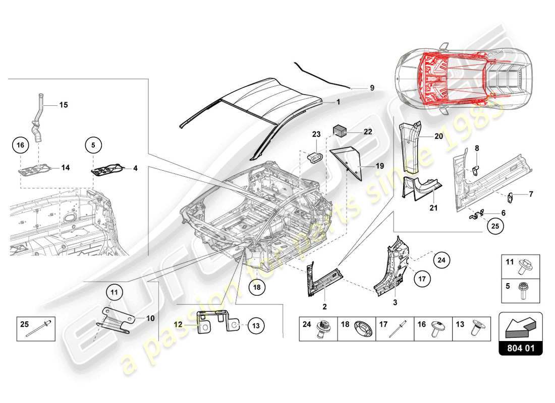 lamborghini tecnica (2023) roof part diagram