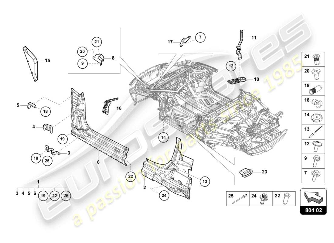 lamborghini evo spyder 2wd (2022) reinforcement part diagram