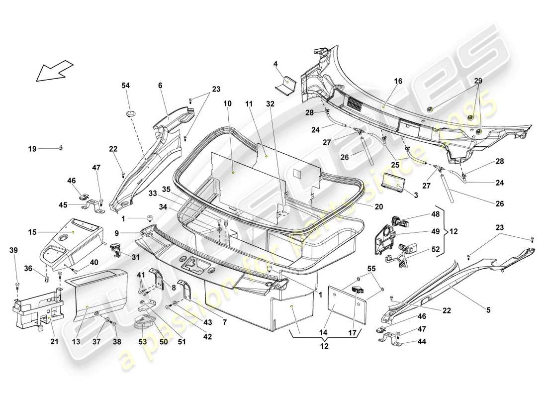 lamborghini gallardo coupe (2005) cross panel with scuttle part diagram