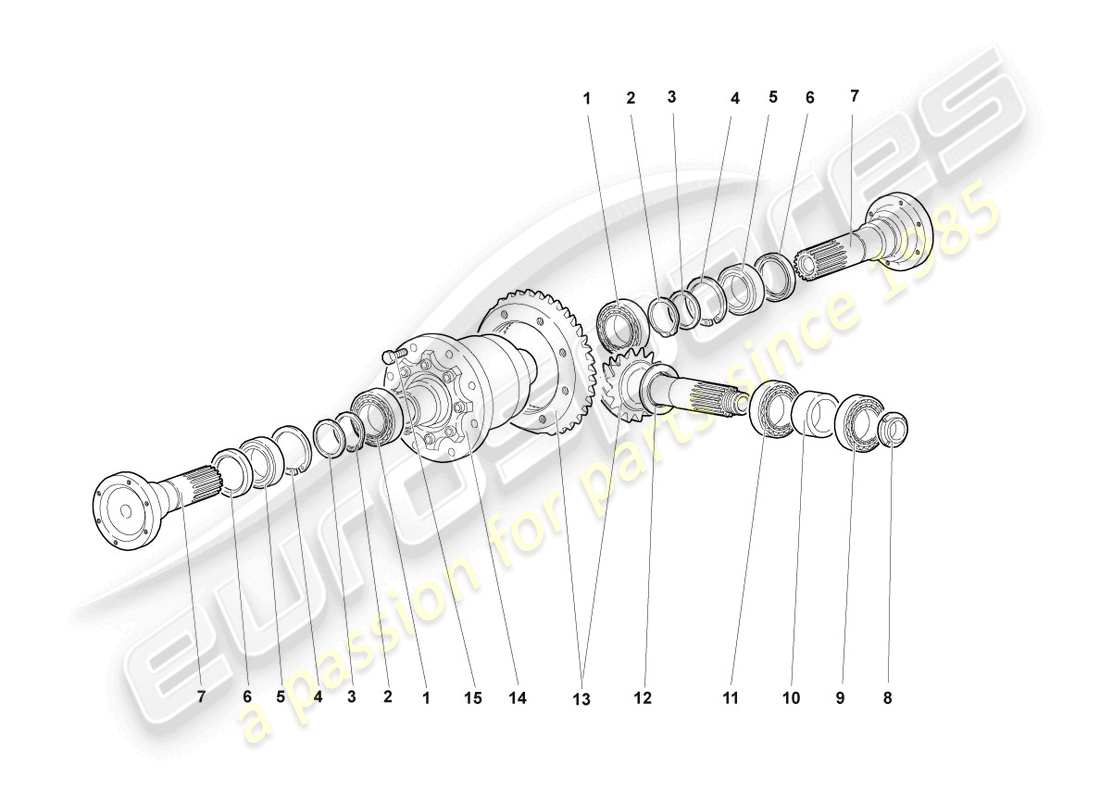 lamborghini lp640 coupe (2009) differential with crown wheel and pinion front part diagram