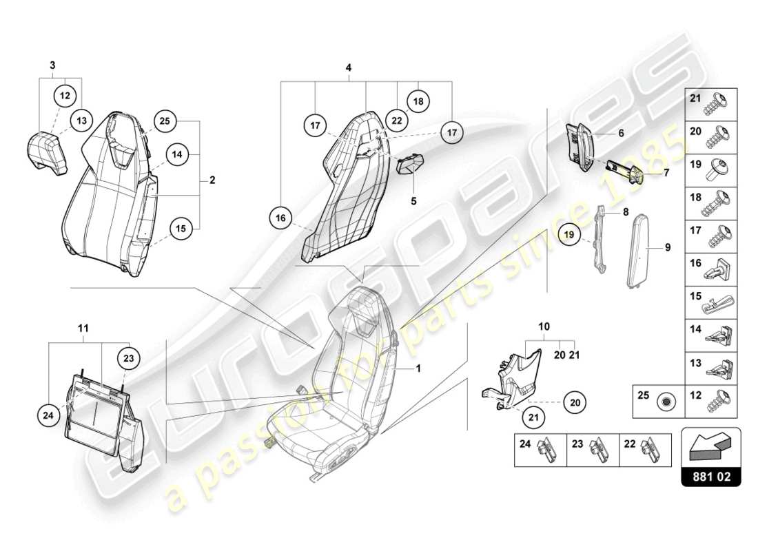 lamborghini evo spyder 2wd (2021) backrest part diagram