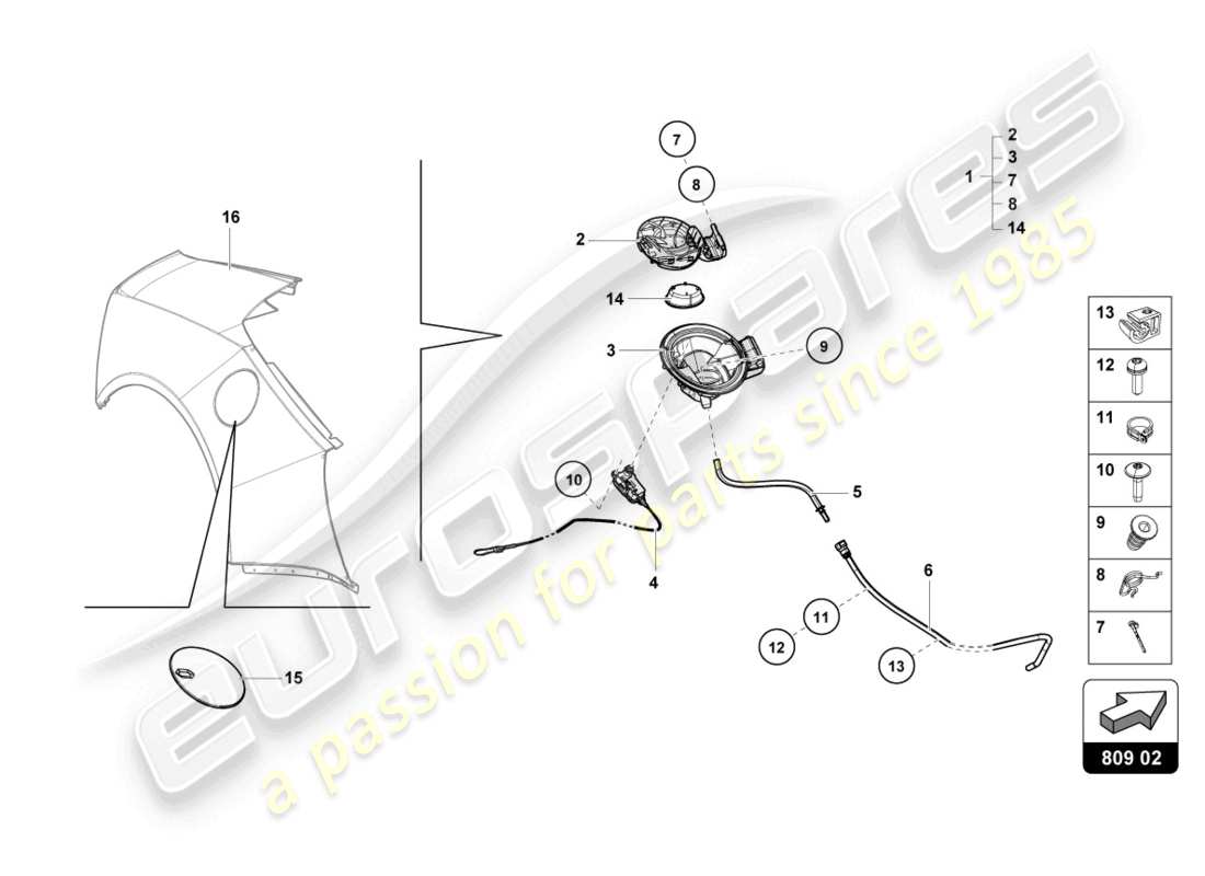 lamborghini evo spyder 2wd (2022) fuel filler flap part diagram